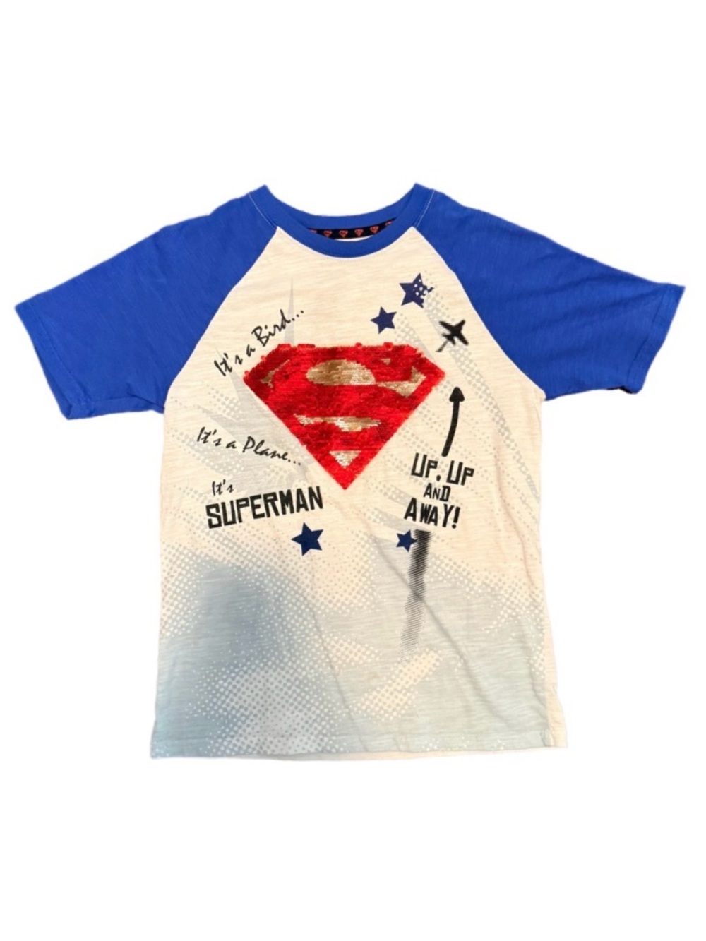 Superman Sequin Kids Top Size 10-12 Large EUC